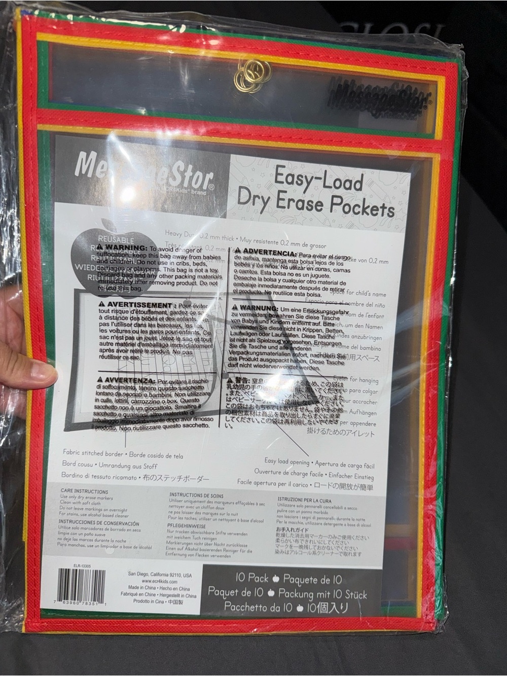 Easy-Load Dry Erase Pockets – Red/Green/Yellow Trim (10 Pack)